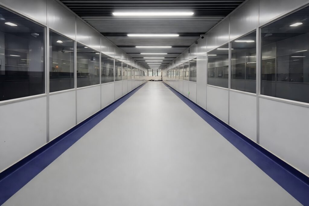 Homogeneous vinyl flooring in medical laboratory