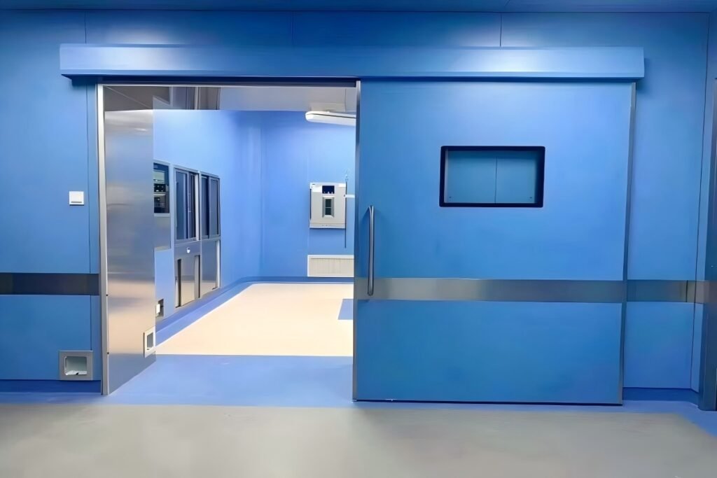 Homogeneous vinyl flooring at operating room entrance