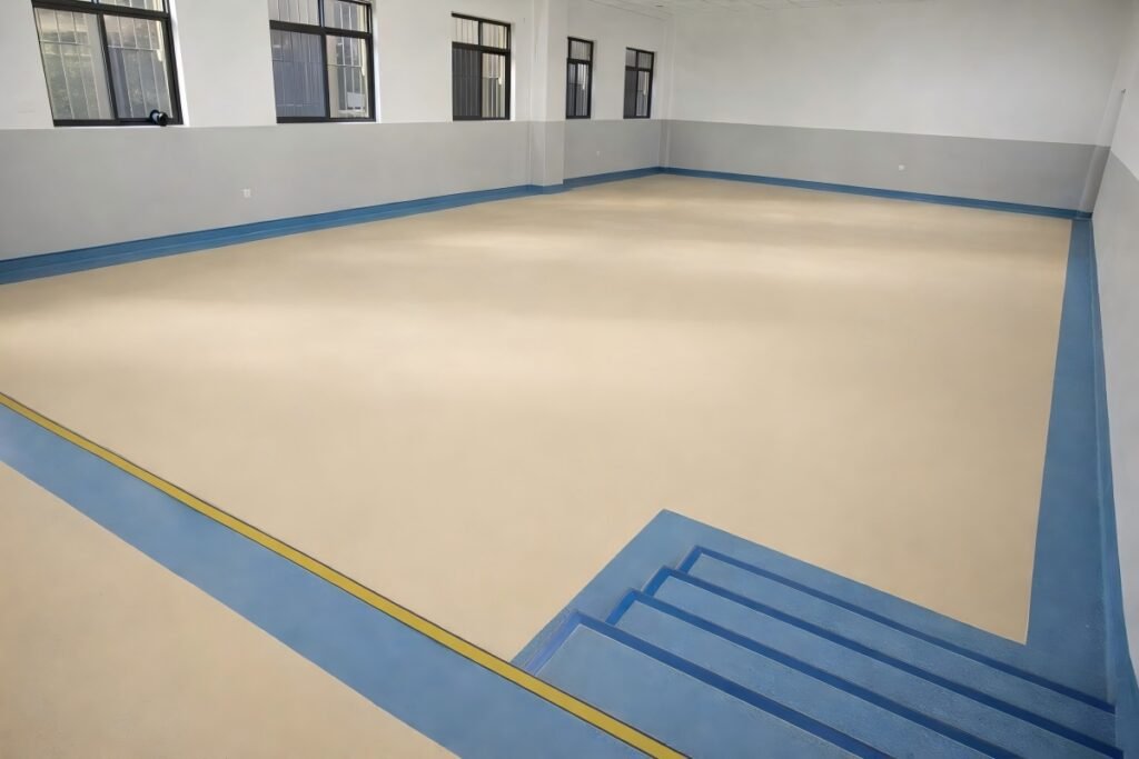 Multi-layer commercial PVC flooring used in healthcare facility area