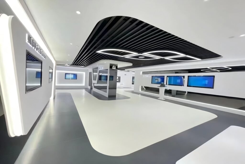 Multi-layer commercial PVC flooring applied in modern showroom corridor