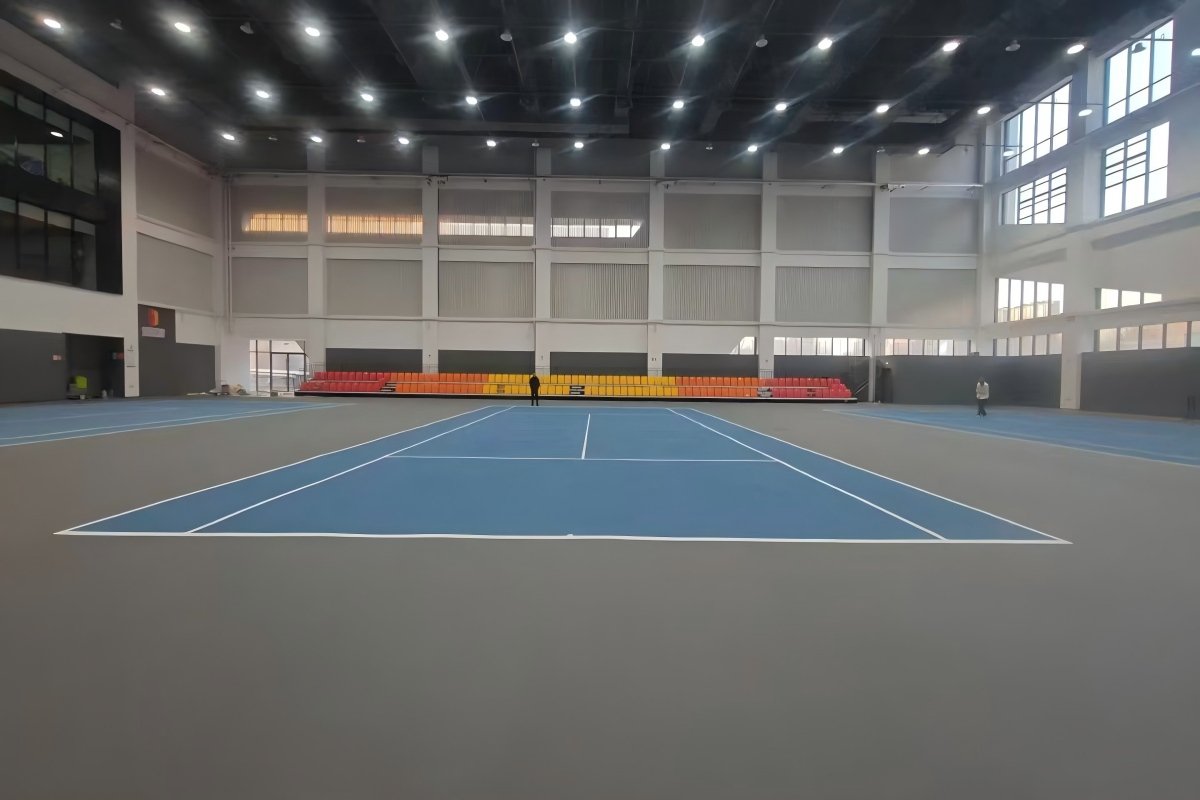 Indoor PVC sports flooring installed in multi-purpose indoor court