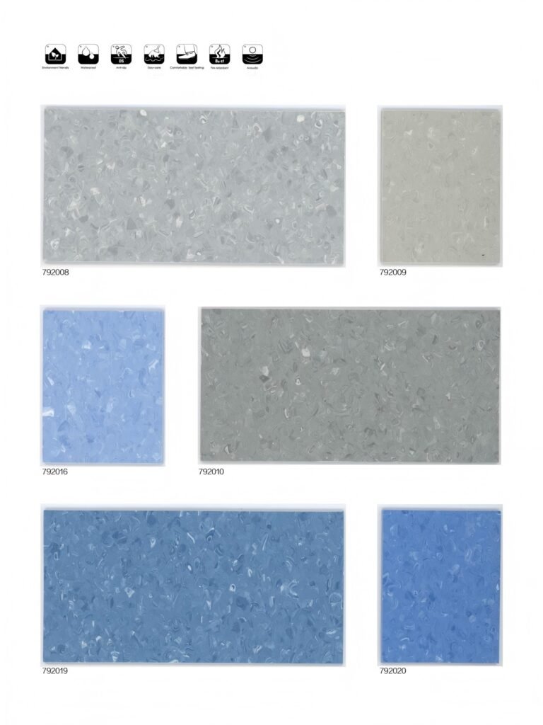 Homogeneous vinyl flooring with customizable colors and particle patterns