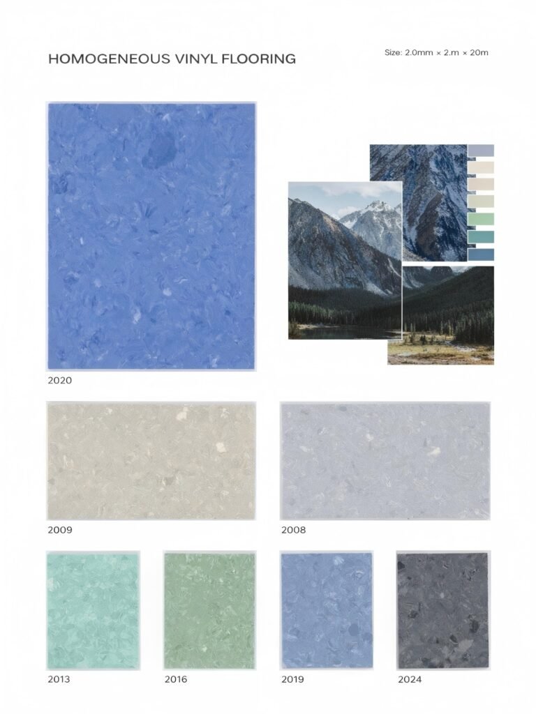2.0mm homogeneous vinyl flooring sheet for commercial buildings and public spaces