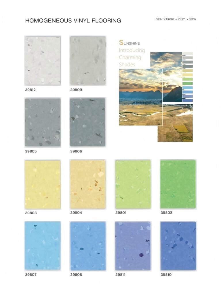 commercial homogeneous vinyl flooring sheet for office and workspace environments