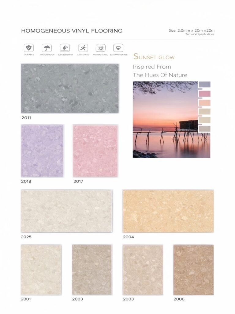 homogeneous vinyl flooring sheet for school classrooms and education facilities