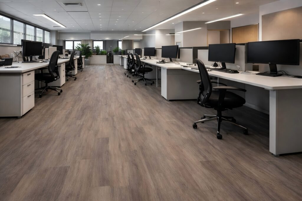 SPC click lock flooring installed in modern office interior