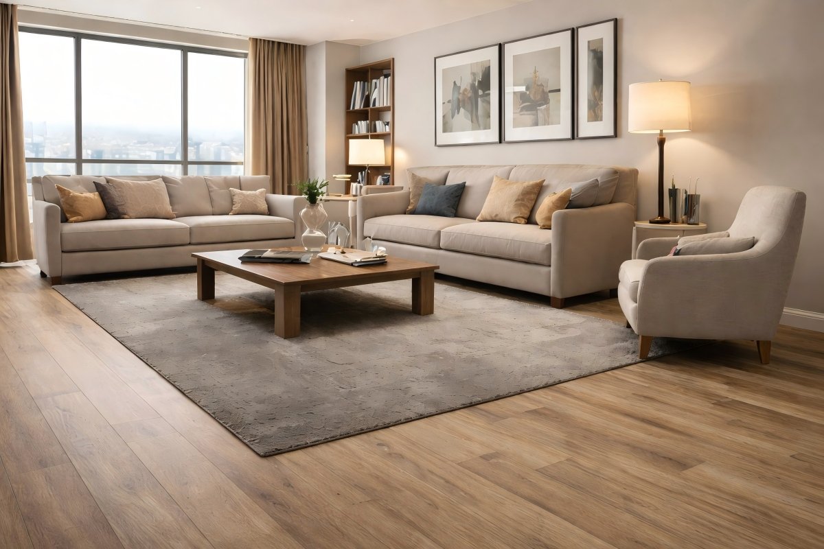 Commercial interior finished with SPC lock flooring system